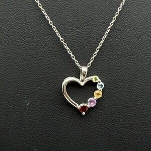 Vintage Ross Simons Sterling Multicolor 5-Gem Open Heart Pendant w/ 18" Chain